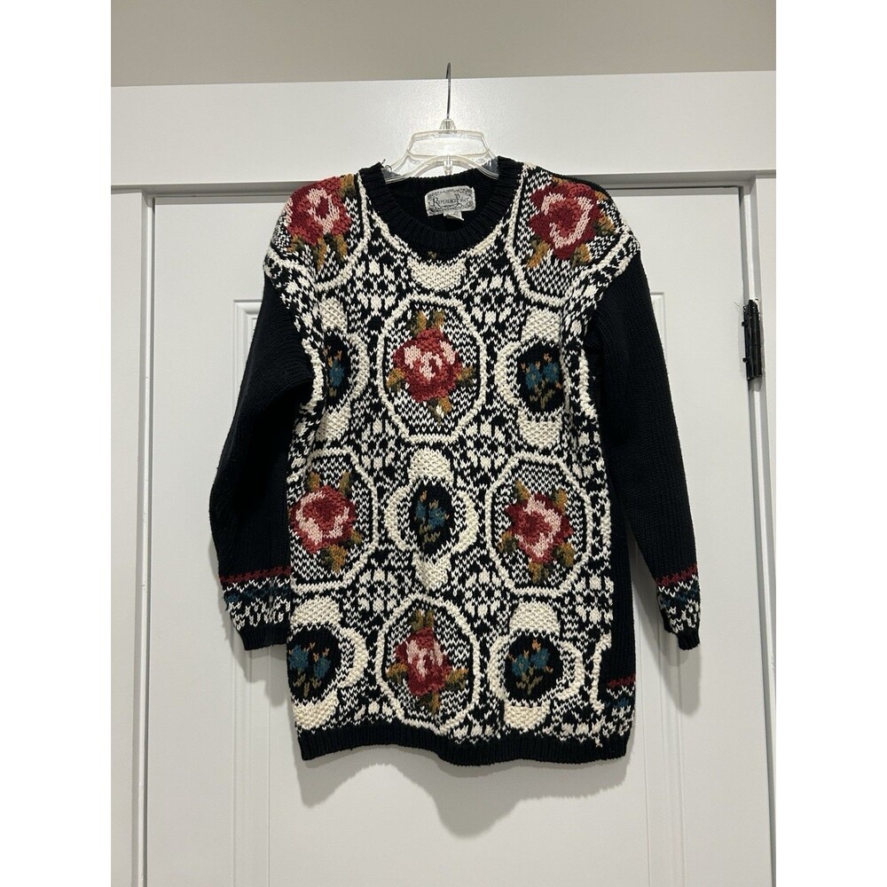 Vintage Sweater Women’s Medium Floral Knit Pullover 90s Cottagecore Grandma Long